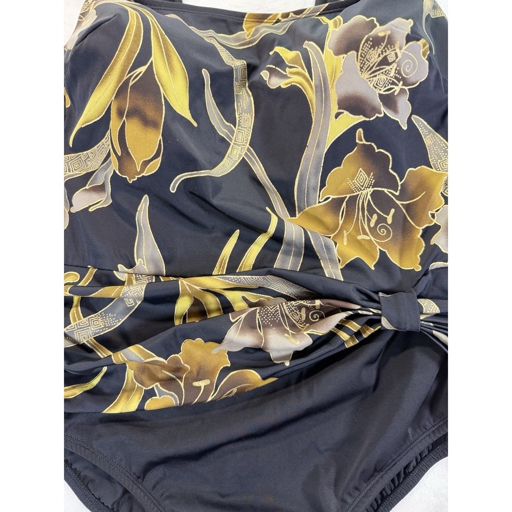 Longitude Women's 20 Swimsuit Black Gold Floral Glam Luxe 1 Piece - Picture 3 of 10
